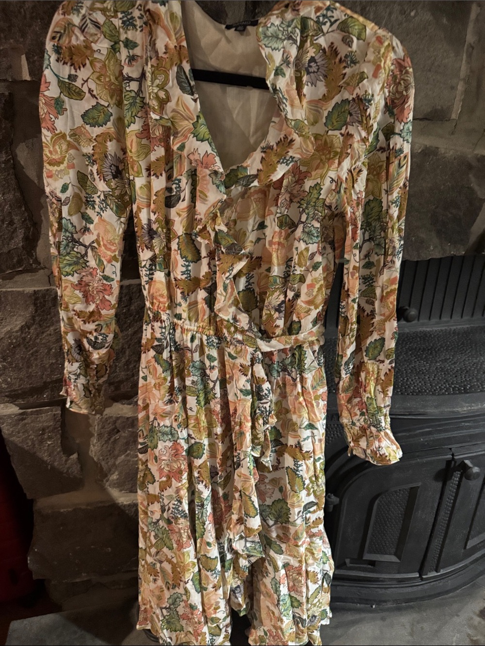 Buffalo David Bitton Floral Never Worn Wrap Dress - Green, Peach & Cream